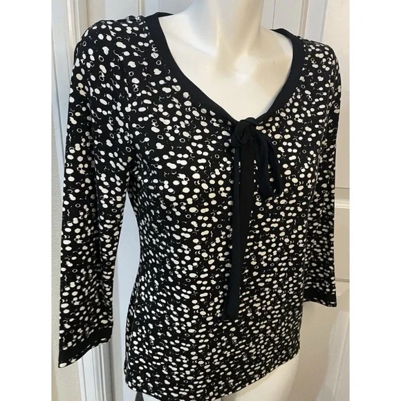 Talbots Top with Tie at Neckline in Black & White Bubble Print Size Small - Picture 2 of 6